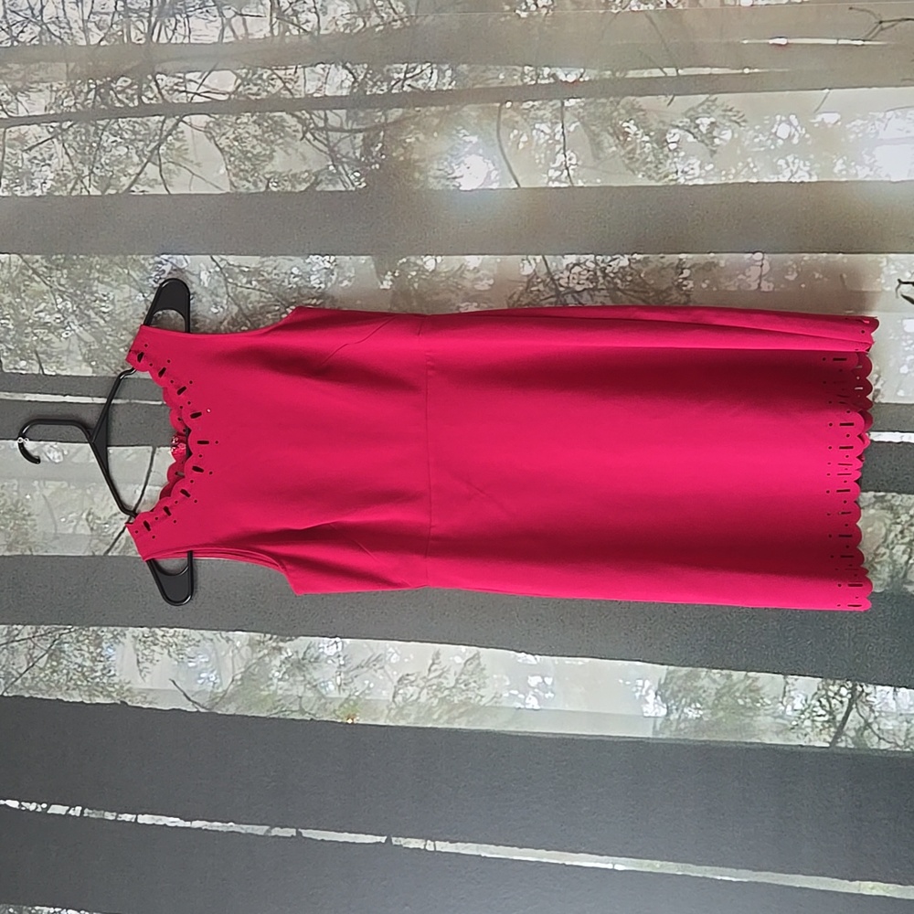 LOFT Hot Pink Mini Dress With Scallopped Hem And Cutout Details